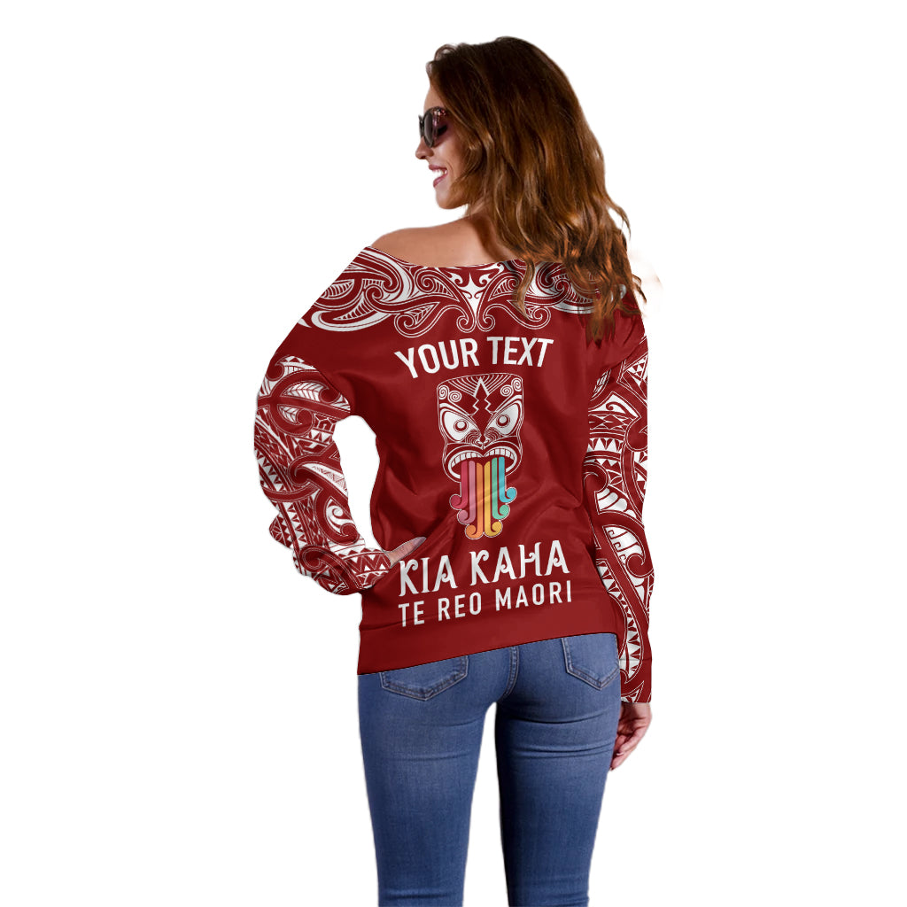 personalised-kia-kaha-te-reo-maori-off-shoulder-sweater-hei-tiki-mix-koru-red