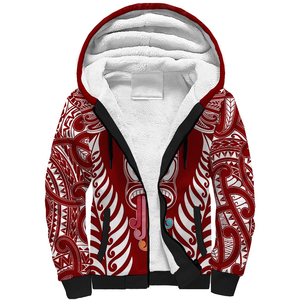 Personalised Kia Kaha Te Reo Maori Sherpa Hoodie Hei Tiki Mix Koru - Red LT7 Unisex Red - Polynesian Pride