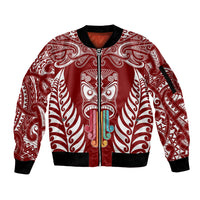Personalised Kia Kaha Te Reo Maori Sleeve Zip Bomber Jacket Hei Tiki Mix Koru - Red LT7 Unisex Red - Polynesian Pride