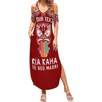 Personalised Kia Kaha Te Reo Maori Summer Maxi Dress Hei Tiki Mix Koru - Red LT7 Women Red - Polynesian Pride