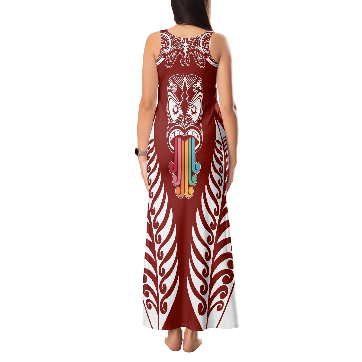 Personalised Kia Kaha Te Reo Maori Tank Maxi Dress Hei Tiki Mix Koru - Red LT7 - Polynesian Pride