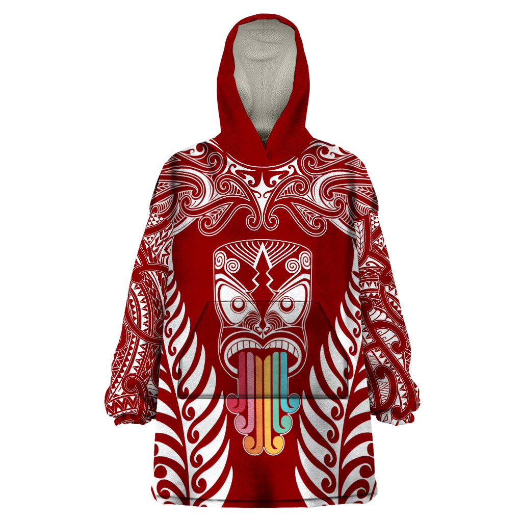 personalised-kia-kaha-te-reo-maori-wearable-blanket-hoodie-hei-tiki-mix-koru-red