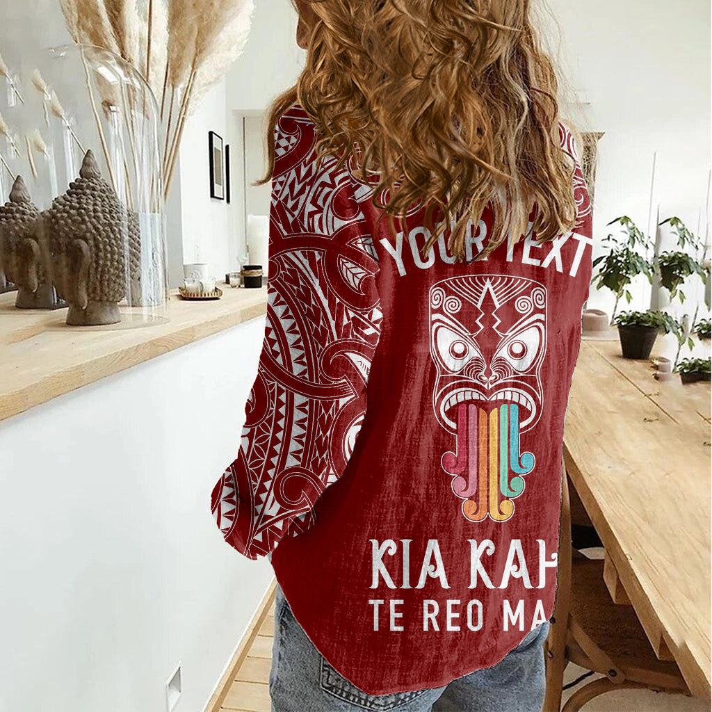 personalised-kia-kaha-te-reo-maori-women-casual-shirt-hei-tiki-mix-koru-red