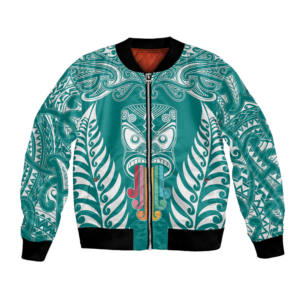 Personalised Kia Kaha Te Reo Maori Bomber Jacket Hei Tiki Mix Koru - Teal LT7 Unisex Teal - Polynesian Pride
