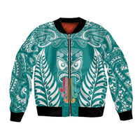 Personalised Kia Kaha Te Reo Maori Bomber Jacket Hei Tiki Mix Koru - Teal LT7 Unisex Teal - Polynesian Pride