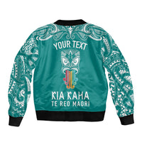Personalised Kia Kaha Te Reo Maori Bomber Jacket Hei Tiki Mix Koru - Teal LT7 - Polynesian Pride