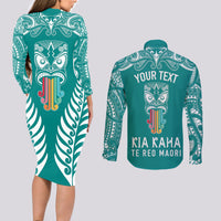 personalised-kia-kaha-te-reo-maori-couples-matching-long-sleeve-bodycon-dress-and-long-sleeve-button-shirts-hei-tiki-mix-koru-teal