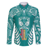 personalised-kia-kaha-te-reo-maori-family-matching-long-sleeve-bodycon-dress-and-hawaiian-shirt-hei-tiki-mix-koru-teal