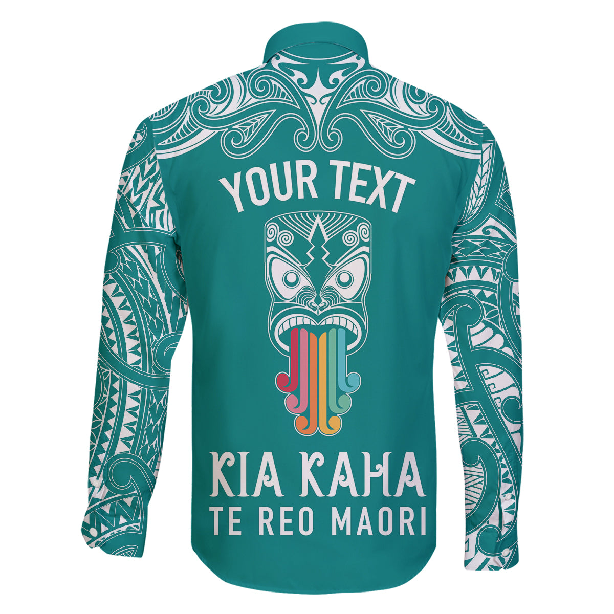 personalised-kia-kaha-te-reo-maori-family-matching-long-sleeve-bodycon-dress-and-hawaiian-shirt-hei-tiki-mix-koru-teal