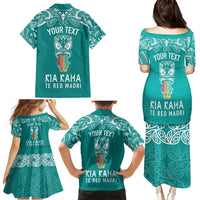 Personalised Kia Kaha Te Reo Maori Family Matching Puletasi Dress and Hawaiian Shirt Hei Tiki Mix Koru - Teal LT7 - Polynesian Pride