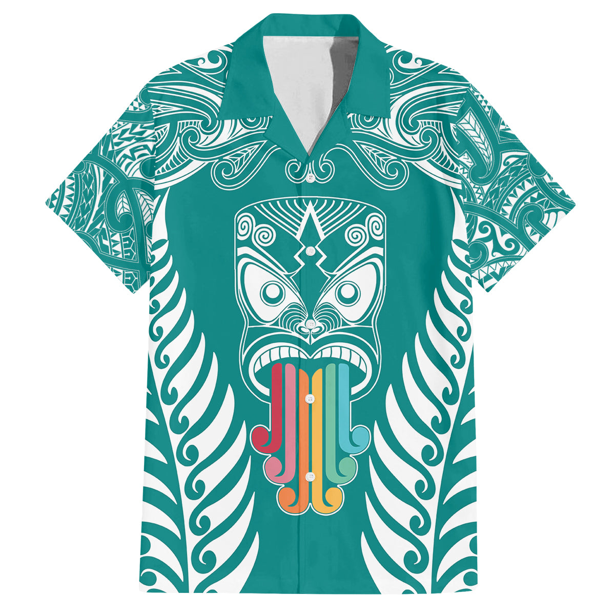 personalised-kia-kaha-te-reo-maori-family-matching-summer-maxi-dress-and-hawaiian-shirt-hei-tiki-mix-koru-teal