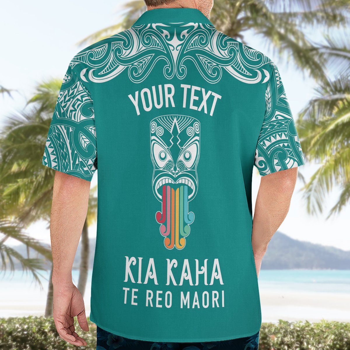 Personalised Kia Kaha Te Reo Maori Hawaiian Shirt Hei Tiki Mix Koru - Teal LT7 - Polynesian Pride
