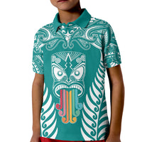 Personalised Kia Kaha Te Reo Maori Kid Polo Shirt Hei Tiki Mix Koru - Teal LT7 Kid Teal - Polynesian Pride