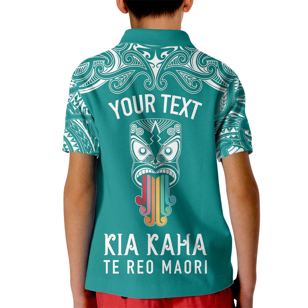 Personalised Kia Kaha Te Reo Maori Kid Polo Shirt Hei Tiki Mix Koru - Teal LT7 - Polynesian Pride