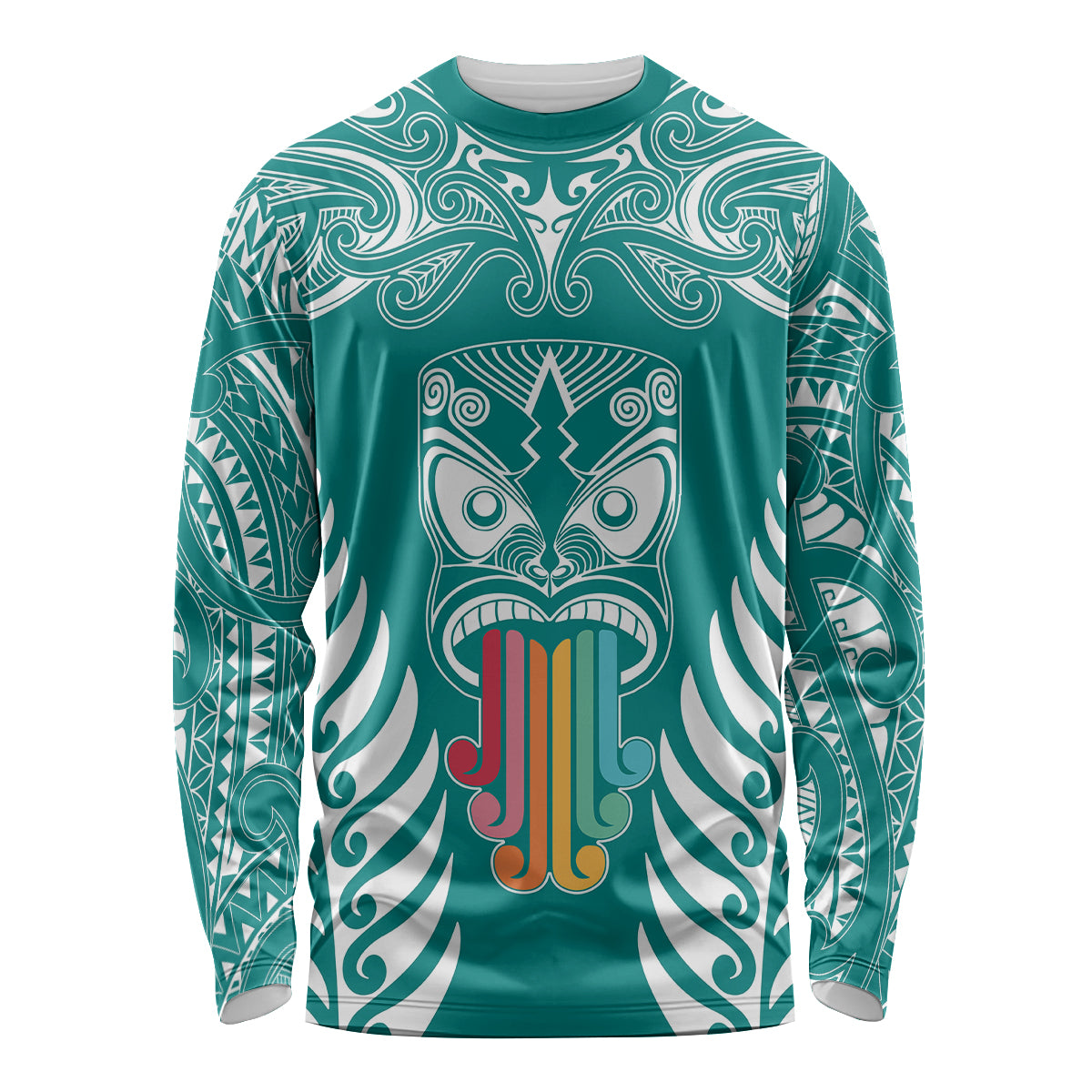 Personalised Kia Kaha Te Reo Maori Long Sleeve Shirt Hei Tiki Mix Koru - Teal LT7 Unisex Teal - Polynesian Pride