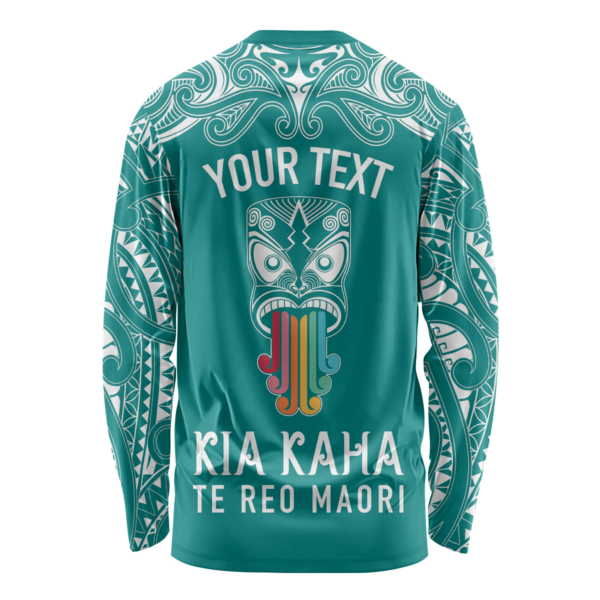 Personalised Kia Kaha Te Reo Maori Long Sleeve Shirt Hei Tiki Mix Koru - Teal LT7 - Polynesian Pride