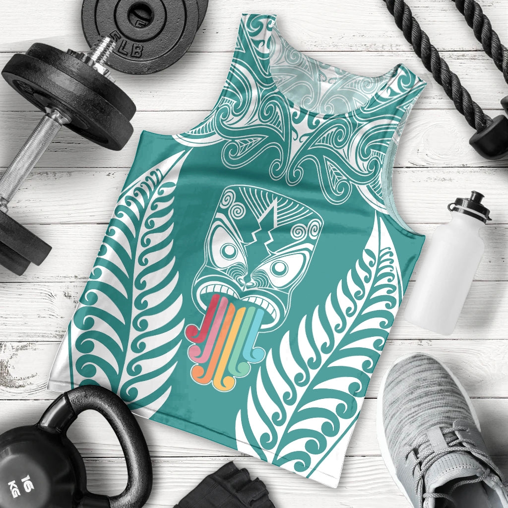 Personalised Kia Kaha Te Reo Maori Men Tank Top Hei Tiki Mix Koru - Teal LT7 Teal - Polynesian Pride