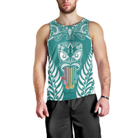 Personalised Kia Kaha Te Reo Maori Men Tank Top Hei Tiki Mix Koru - Teal LT7 - Polynesian Pride
