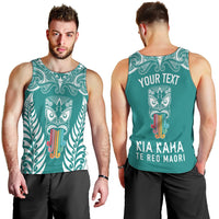 Personalised Kia Kaha Te Reo Maori Men Tank Top Hei Tiki Mix Koru - Teal LT7 - Polynesian Pride