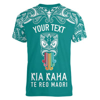 personalised-kia-kaha-te-reo-maori-women-v-neck-t-shirt-hei-tiki-mix-koru-teal