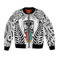 Personalised Kia Kaha Te Reo Maori Bomber Jacket Hei Tiki Mix Koru - White LT7 Unisex White - Polynesian Pride