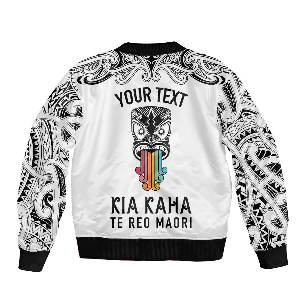 Personalised Kia Kaha Te Reo Maori Bomber Jacket Hei Tiki Mix Koru - White LT7 - Polynesian Pride