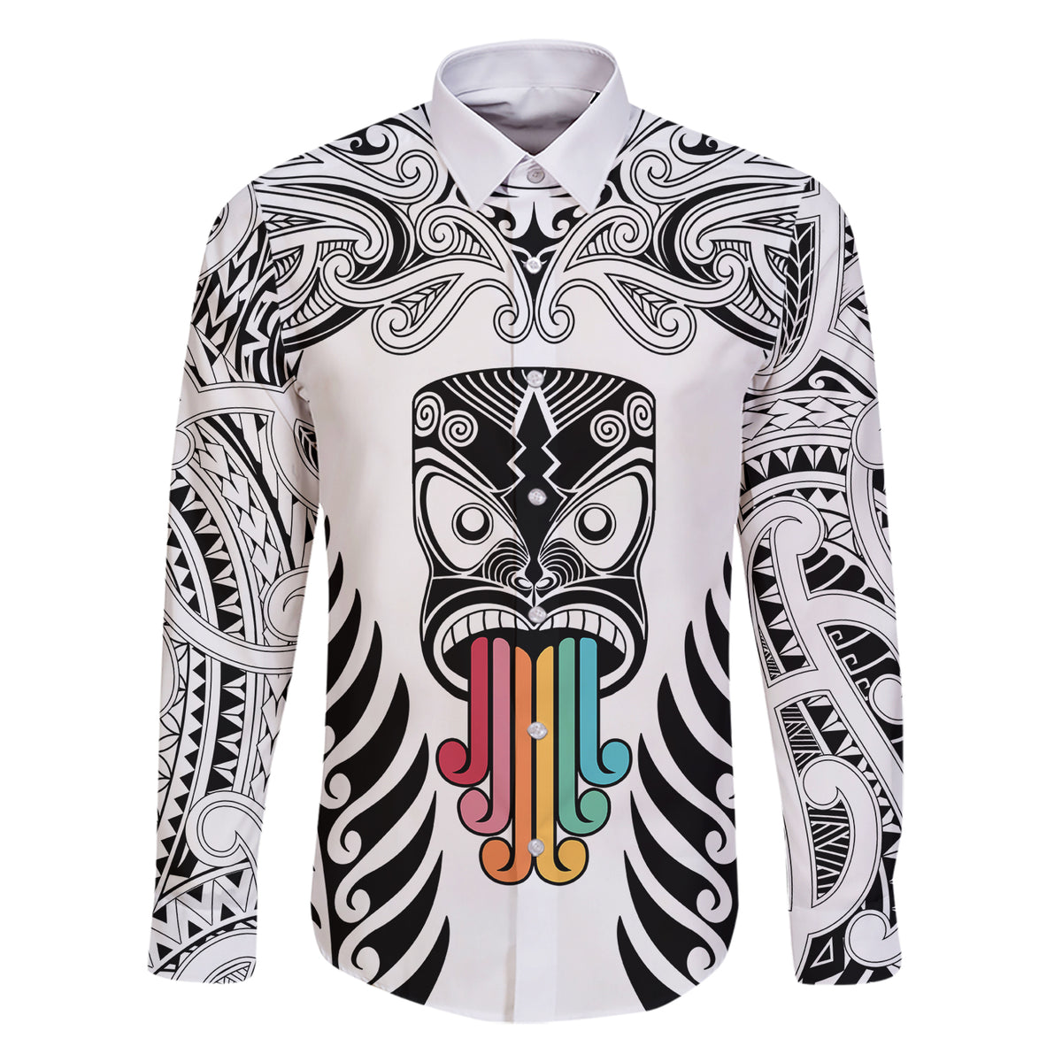 personalised-kia-kaha-te-reo-maori-family-matching-short-sleeve-bodycon-dress-and-hawaiian-shirt-hei-tiki-mix-koru-white