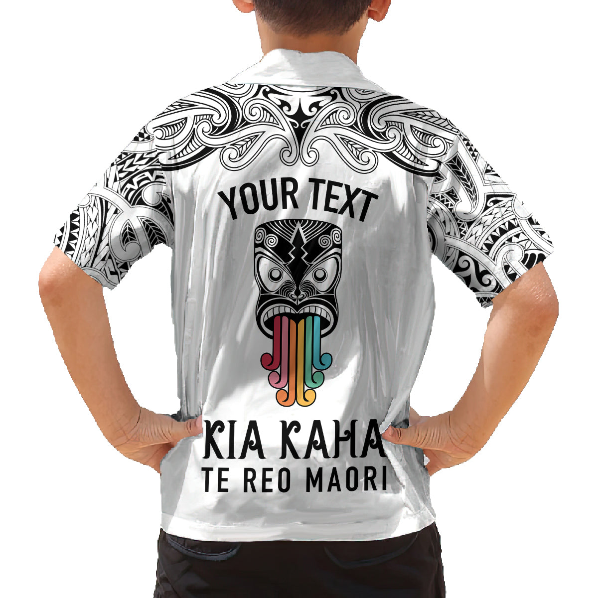 personalised-kia-kaha-te-reo-maori-family-matching-summer-maxi-dress-and-hawaiian-shirt-hei-tiki-mix-koru-white