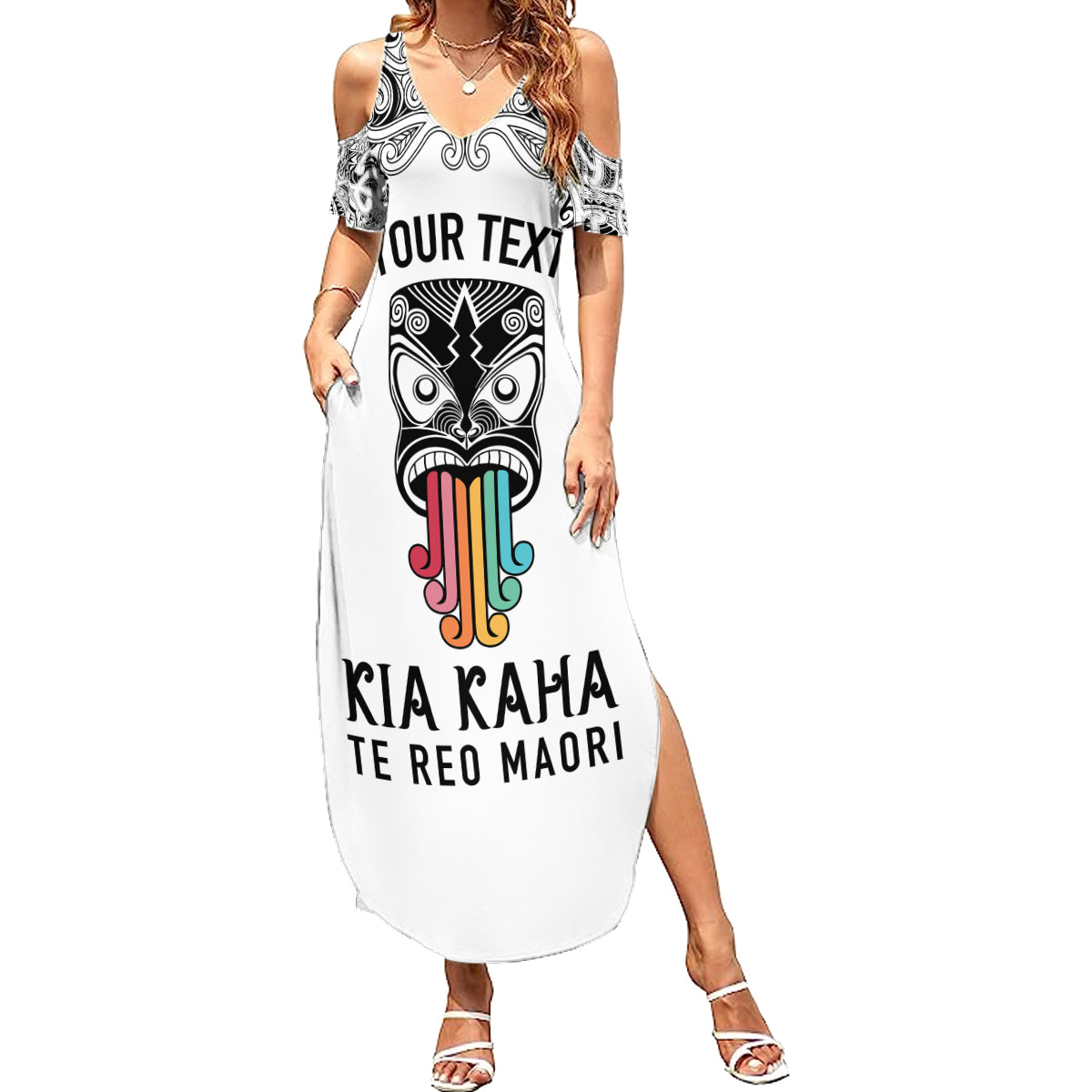 personalised-kia-kaha-te-reo-maori-family-matching-summer-maxi-dress-and-hawaiian-shirt-hei-tiki-mix-koru-white