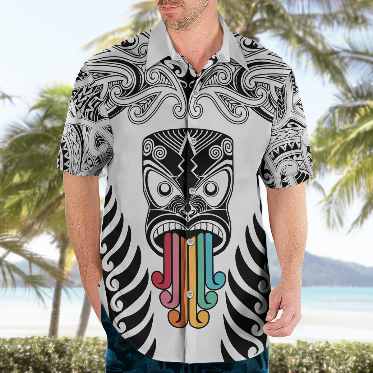 Personalised Kia Kaha Te Reo Maori Hawaiian Shirt Hei Tiki Mix Koru - White LT7 - Polynesian Pride