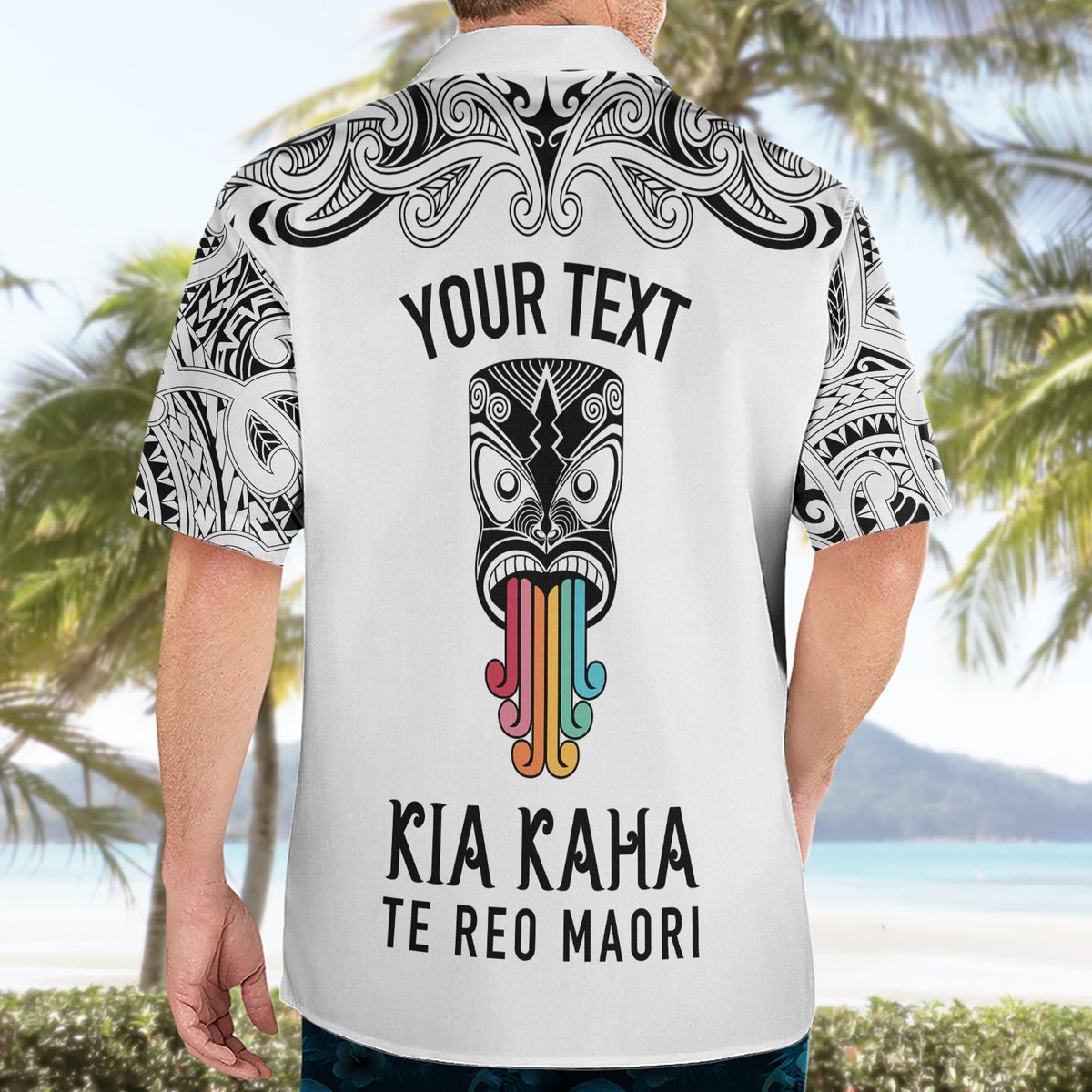 Personalised Kia Kaha Te Reo Maori Hawaiian Shirt Hei Tiki Mix Koru - White LT7 - Polynesian Pride