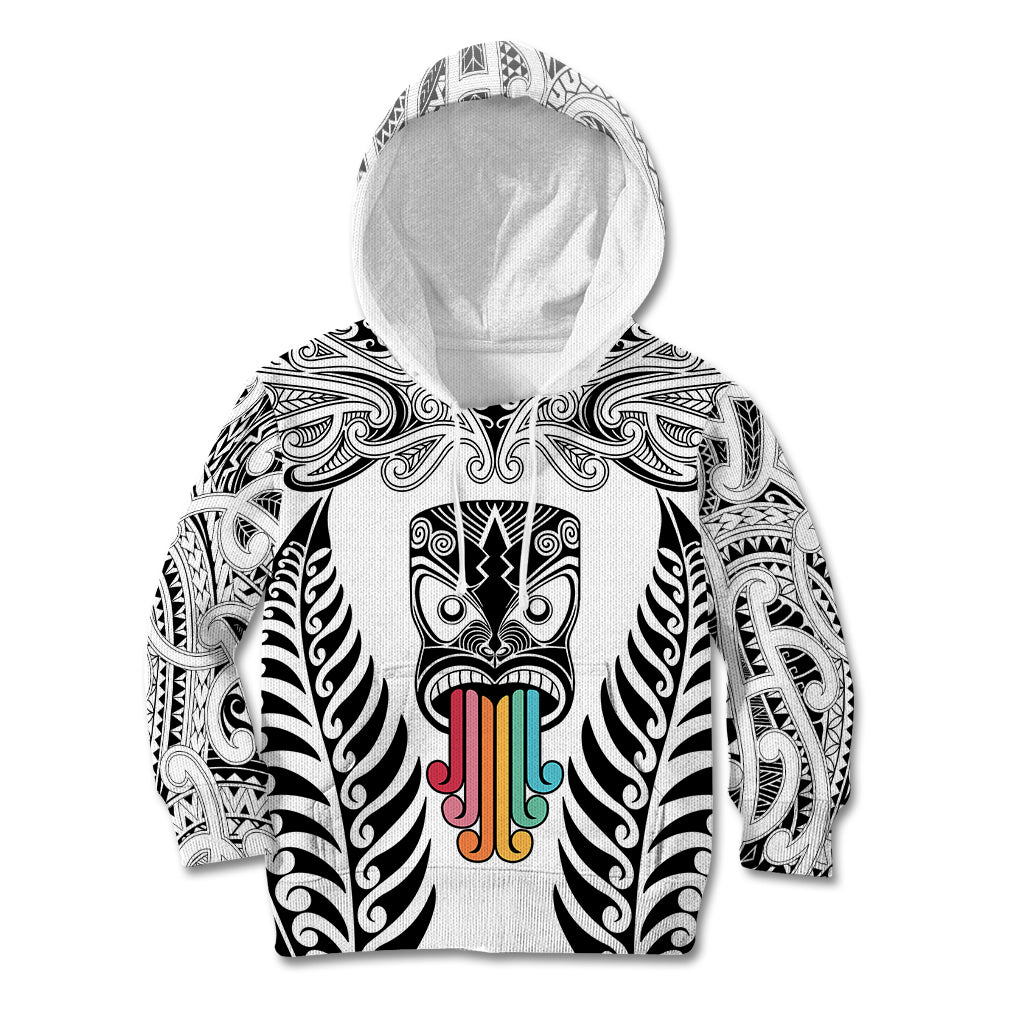 Personalised Kia Kaha Te Reo Maori Kid Hoodie Hei Tiki Mix Koru - White LT7 Hoodie White - Polynesian Pride