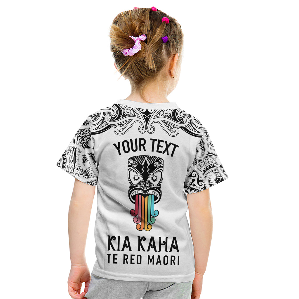 Personalised Kia Kaha Te Reo Maori Kid T Shirt Hei Tiki Mix Koru - White LT7 - Polynesian Pride