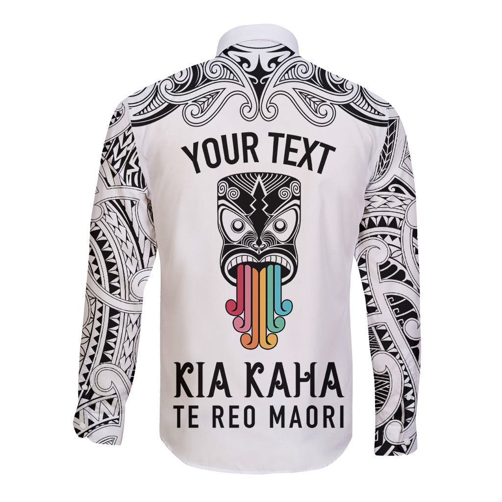 personalised-kia-kaha-te-reo-maori-long-sleeve-button-shirt-hei-tiki-mix-koru-white