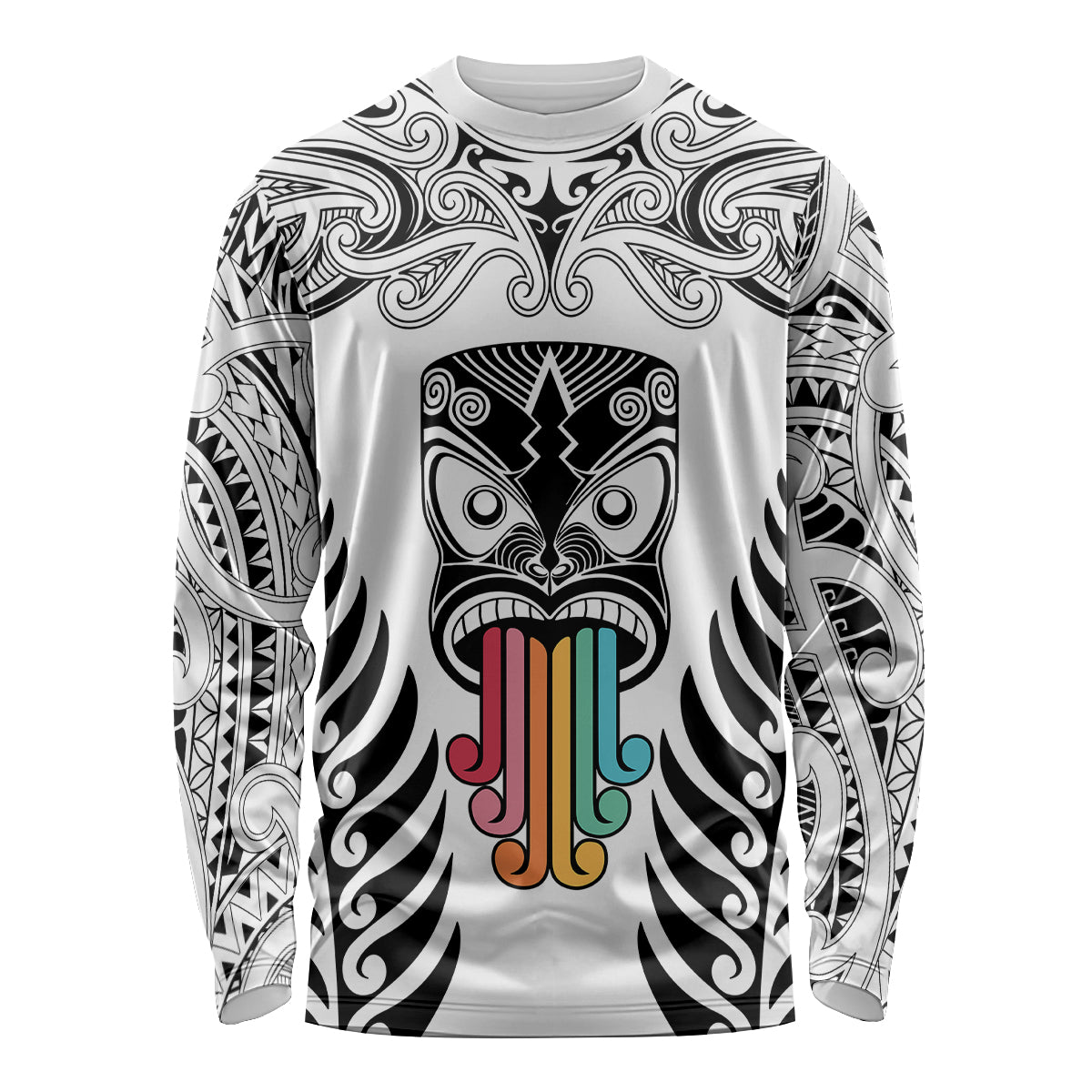 personalised-kia-kaha-te-reo-maori-long-sleeve-shirt-hei-tiki-mix-koru-white