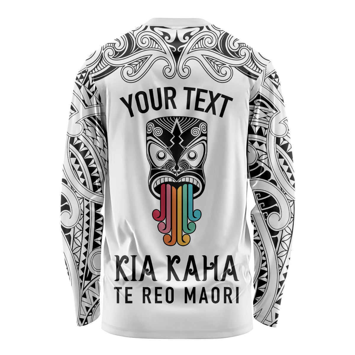 Personalised Kia Kaha Te Reo Maori Long Sleeve Shirt Hei Tiki Mix Koru - White LT7 - Polynesian Pride