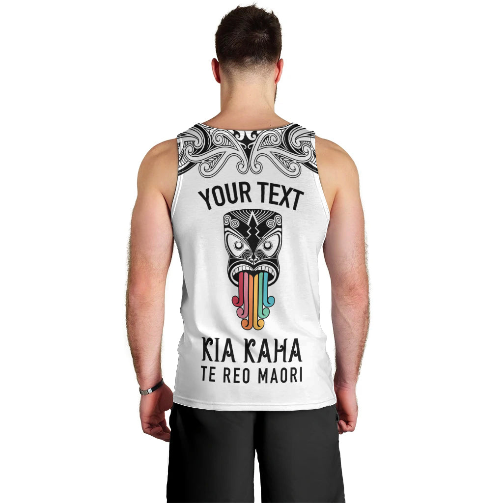 Personalised Kia Kaha Te Reo Maori Men Tank Top Hei Tiki Mix Koru - White LT7 - Polynesian Pride
