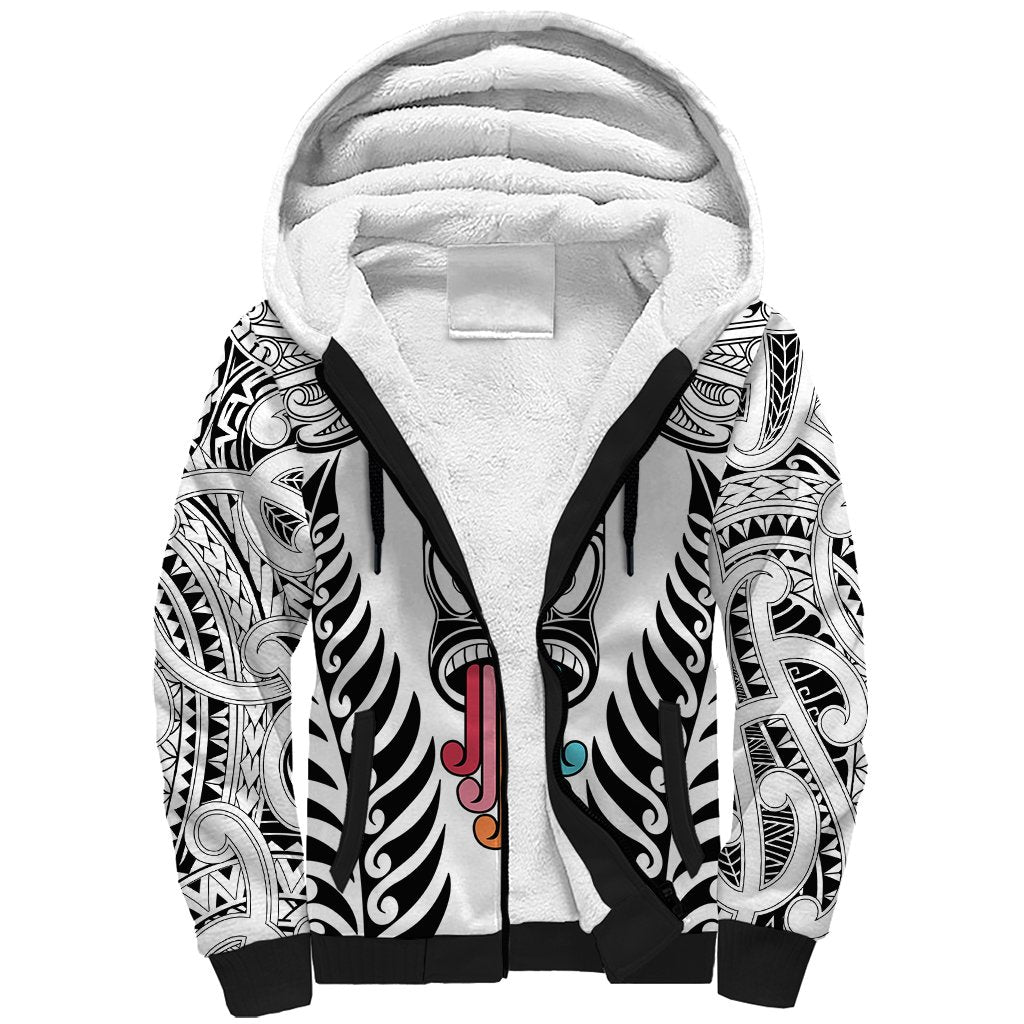Personalised Kia Kaha Te Reo Maori Sherpa Hoodie Hei Tiki Mix Koru - White LT7 Unisex White - Polynesian Pride