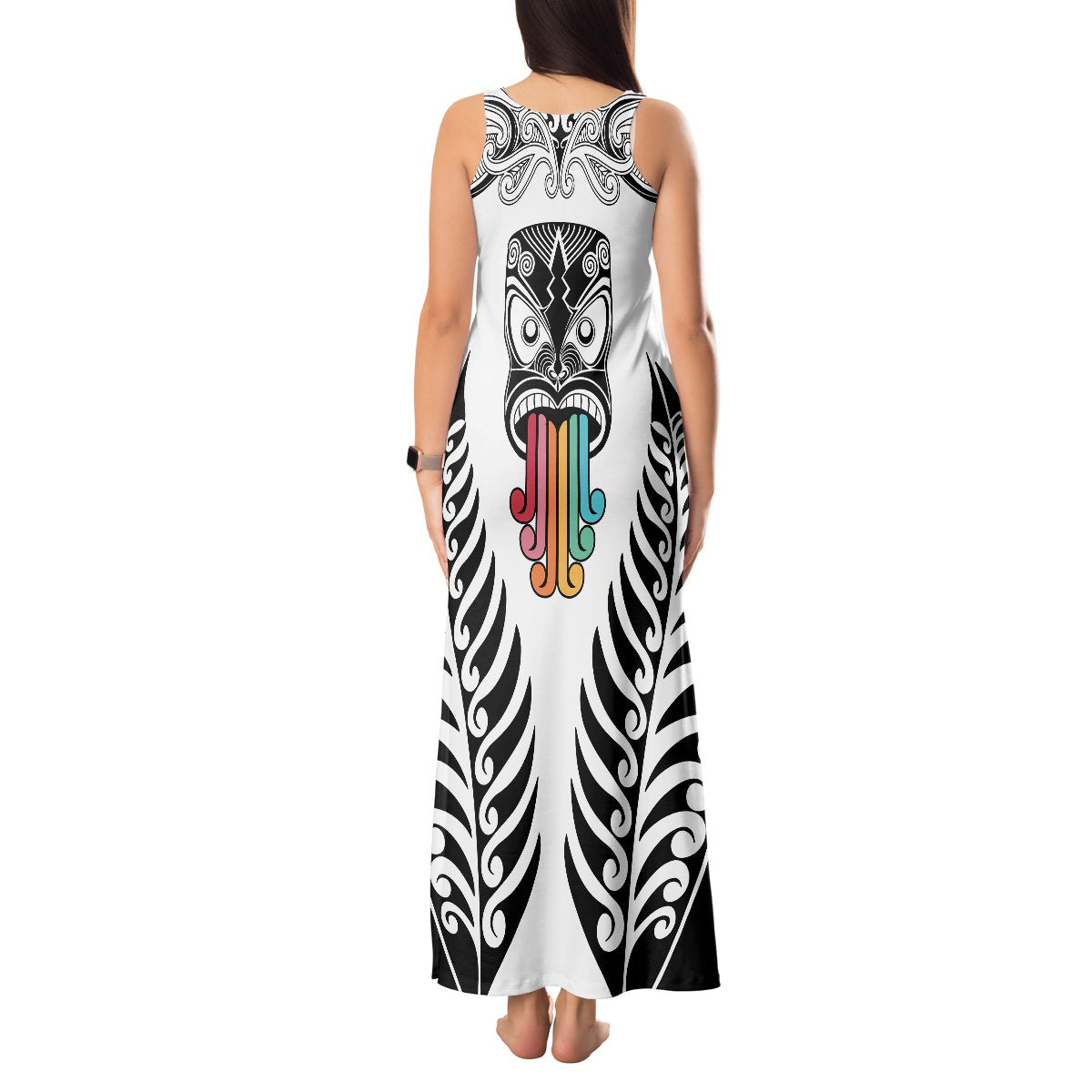 Personalised Kia Kaha Te Reo Maori Tank Maxi Dress Hei Tiki Mix Koru - White LT7 - Polynesian Pride