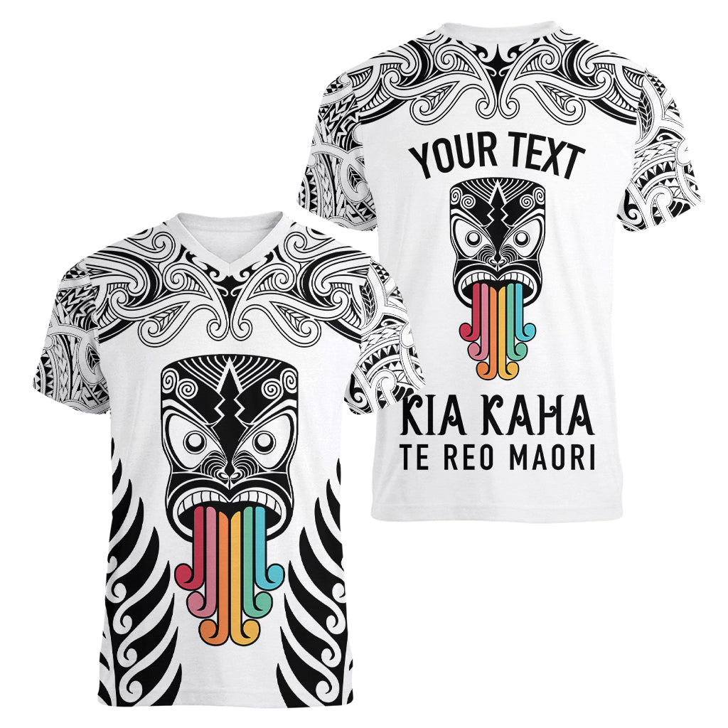 personalised-kia-kaha-te-reo-maori-women-v-neck-t-shirt-hei-tiki-mix-koru-white