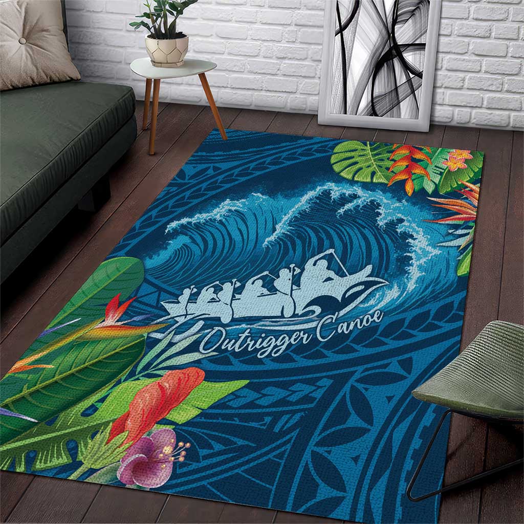 Outrigger Canoe Blue Area Rug On The Waves