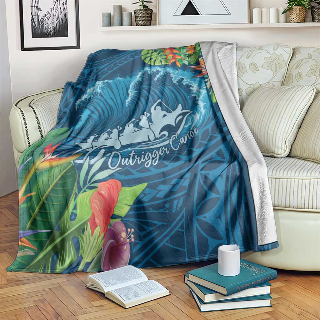 Outrigger Canoe Blue Blanket On The Waves LT7 Blue - Polynesian Pride