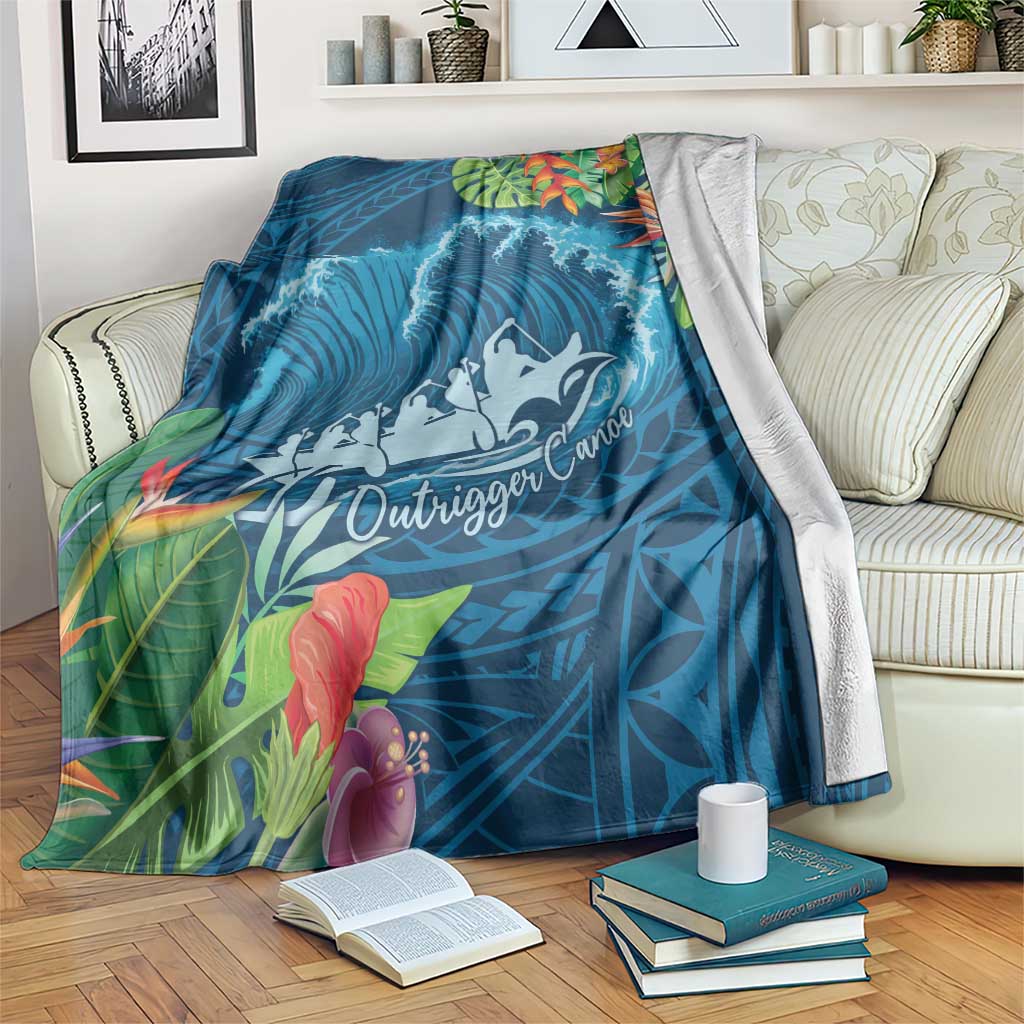 Outrigger Canoe Blue Blanket On The Waves