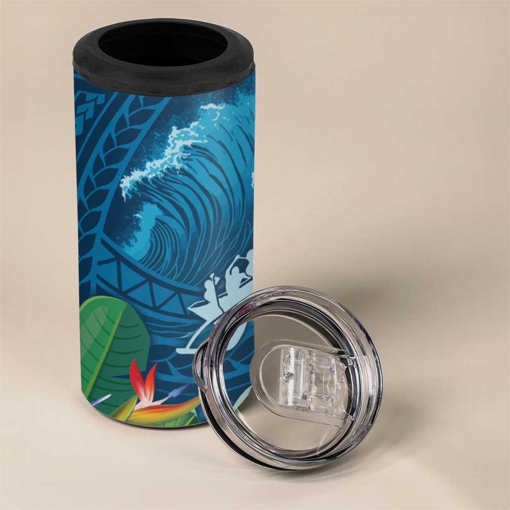 Outrigger Canoe Blue 4 in 1 Can Cooler Tumbler On The Waves