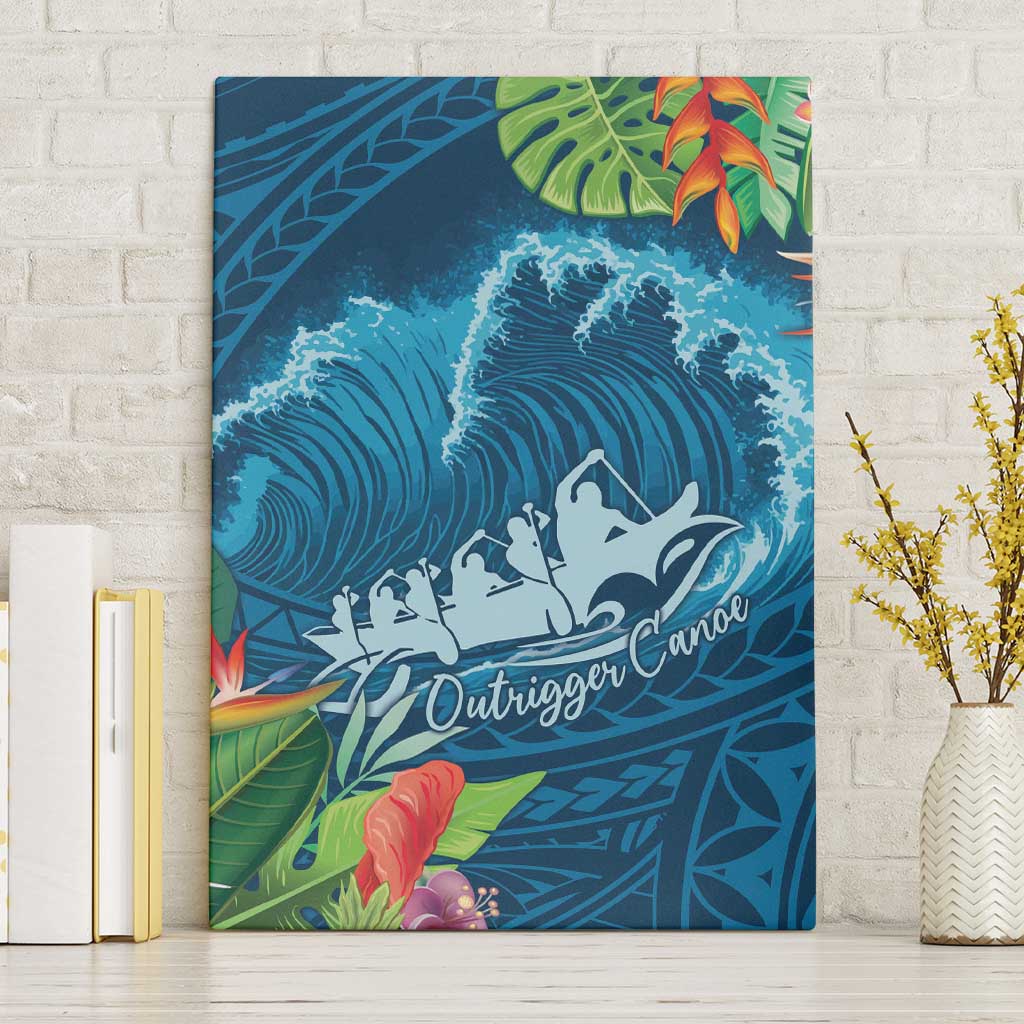 Outrigger Canoe Blue Canvas Wall Art On The Waves LT7 Without Frame Blue - Polynesian Pride