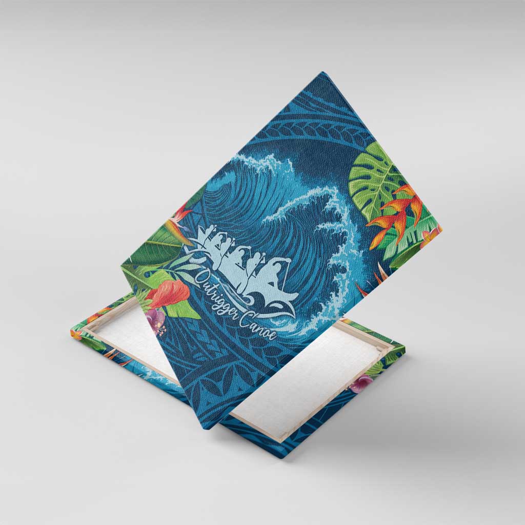 Outrigger Canoe Blue Canvas Wall Art On The Waves LT7 With Frame Blue - Polynesian Pride