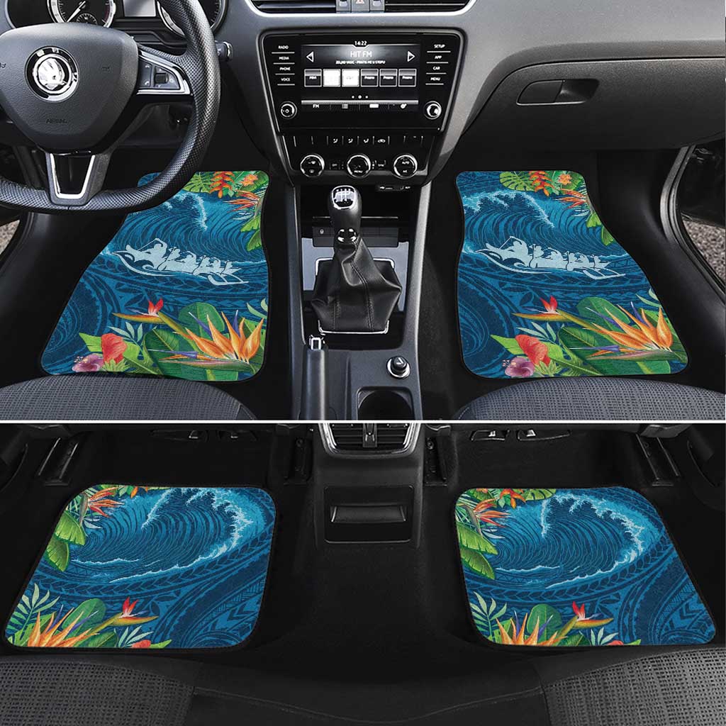 Outrigger Canoe Blue Car Mats On The Waves LT7 Set 4pcs Blue - Polynesian Pride