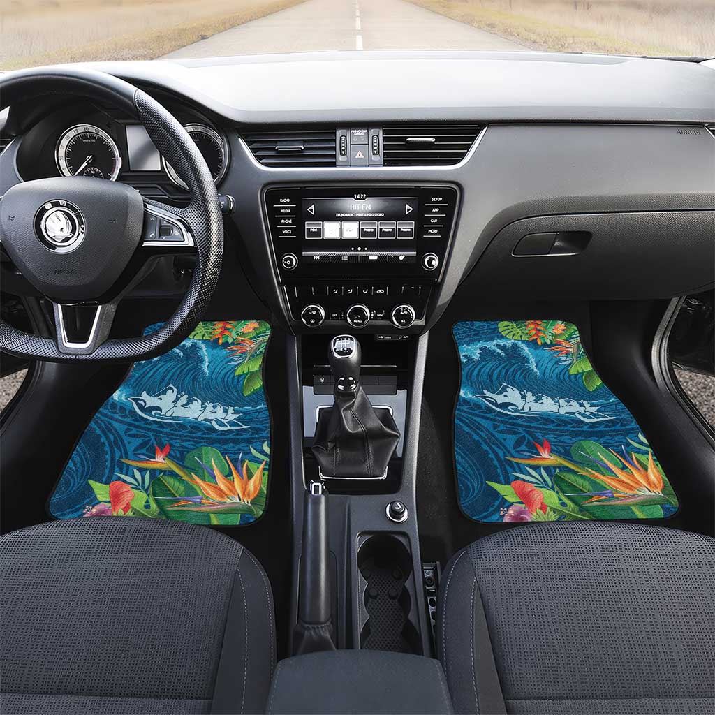 Outrigger Canoe Blue Car Mats On The Waves LT7 Set 2pcs - Front Blue - Polynesian Pride