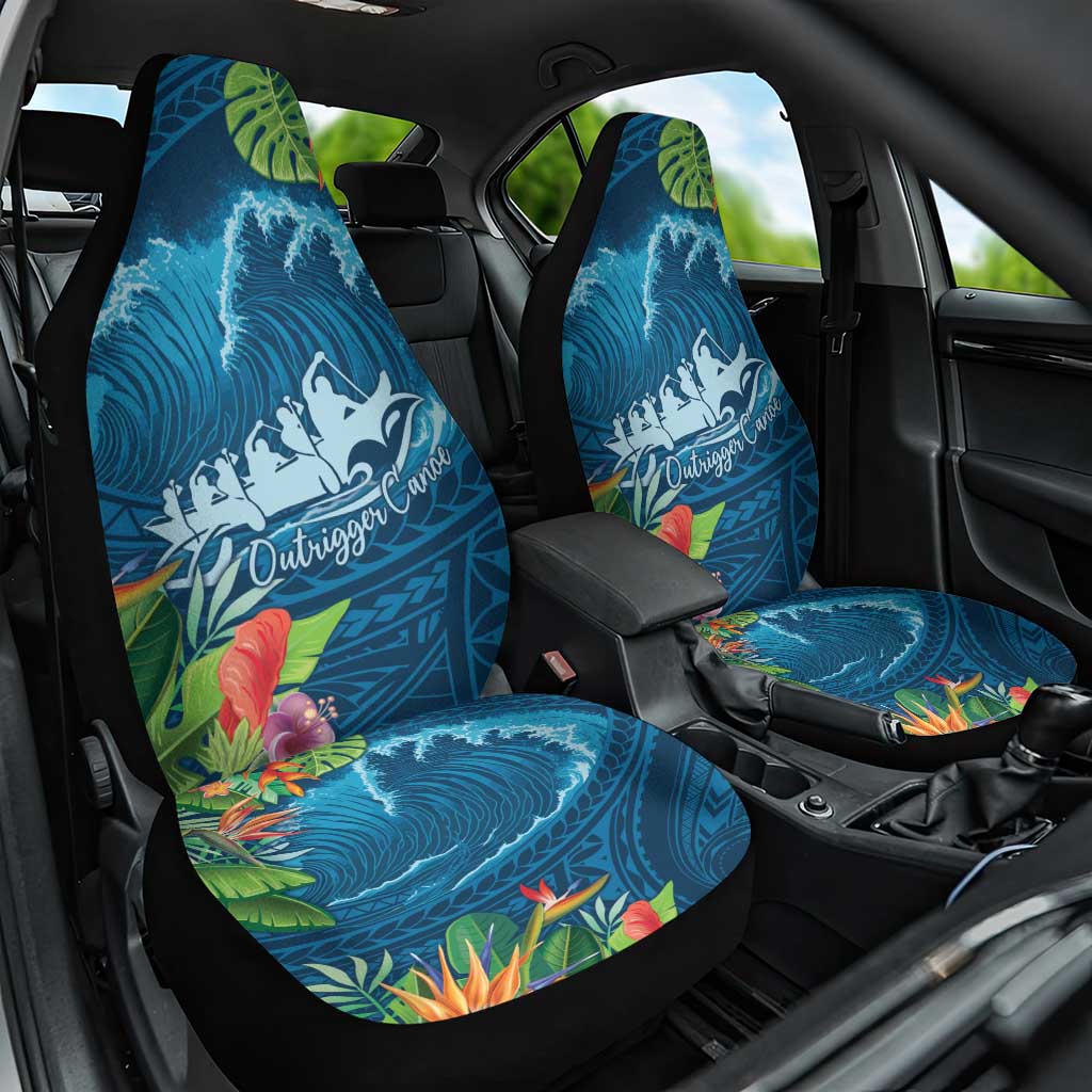 Outrigger Canoe Blue Car Seat Cover On The Waves