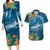 Outrigger Canoe Blue Couples Matching Long Sleeve Bodycon Dress and Hawaiian Shirt On The Waves